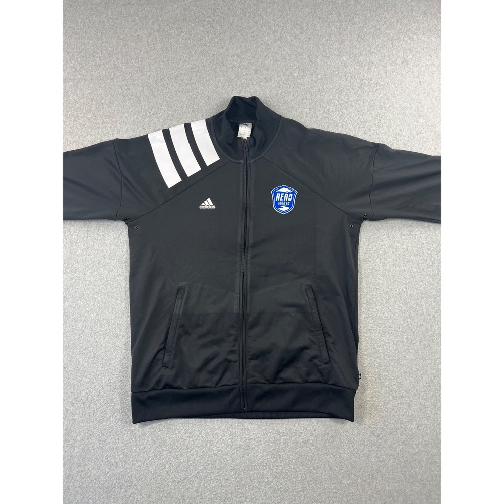 Reno 1868 FC Soccer Jacket Mens XL Black Adidas Fill Zip 3 Stripe Nevada